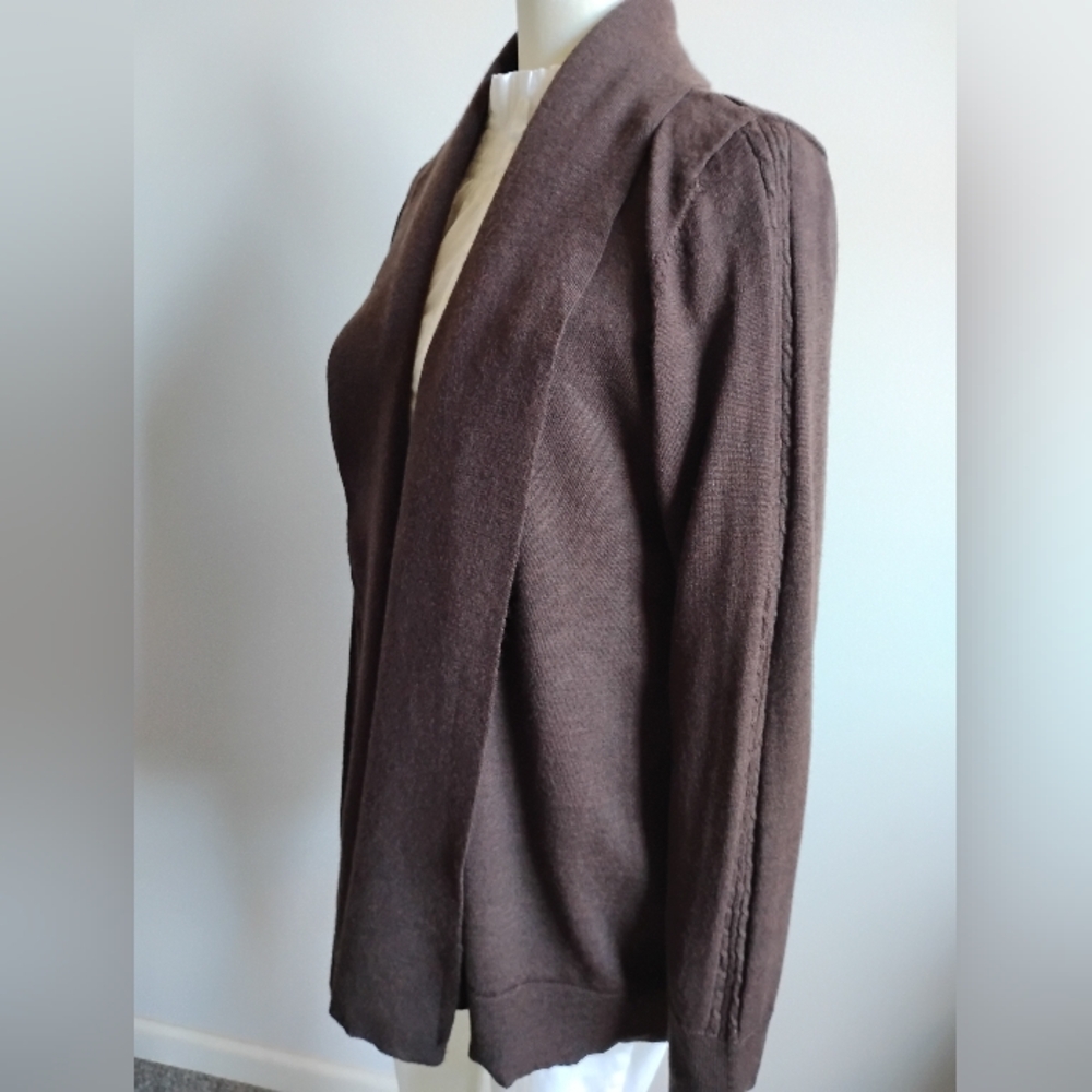 Kenar Italian Merino Wool Shawl Collar Cardigan Sweater Chocolate Brown Size Lg - Picture 7 of 14